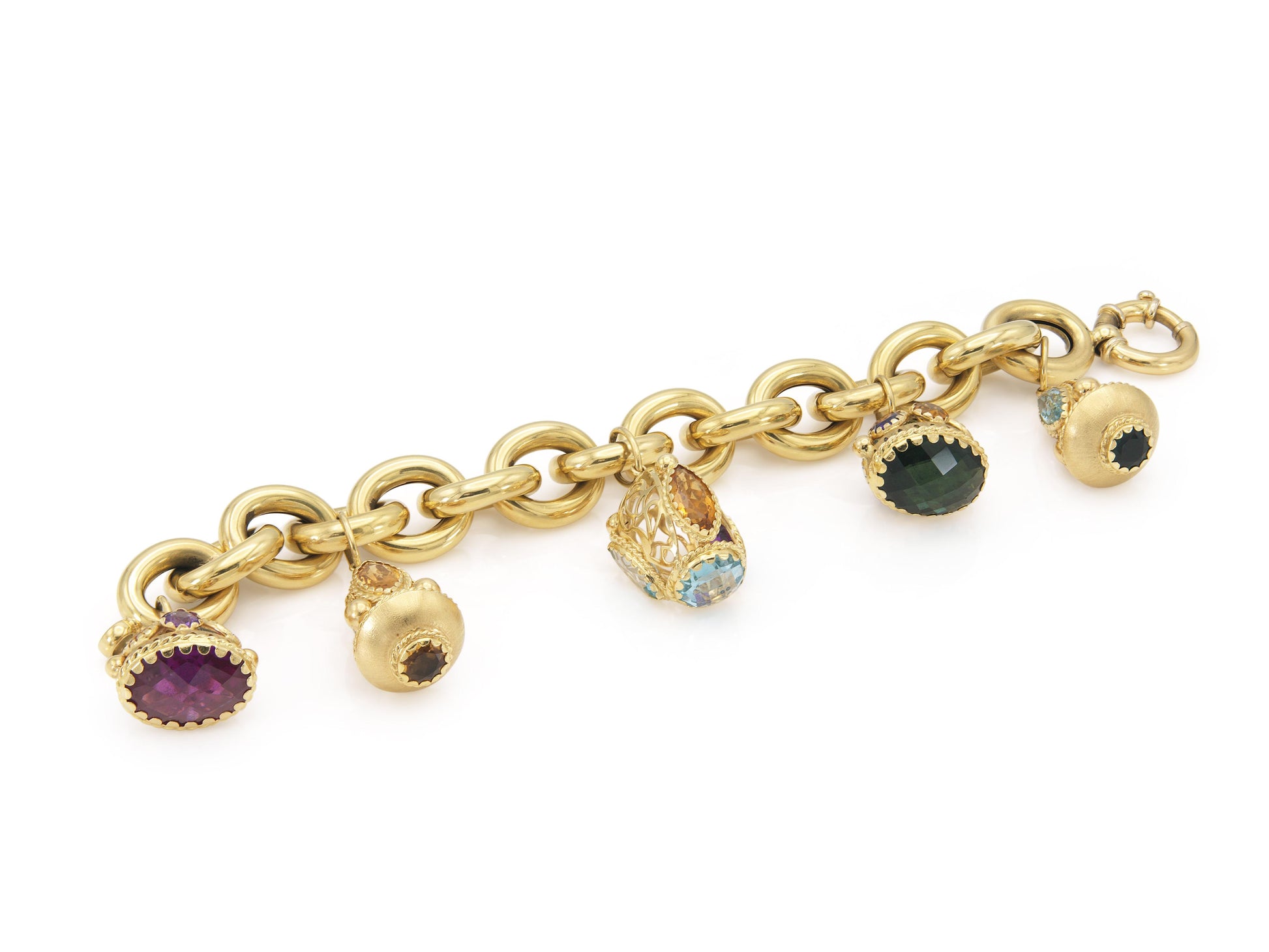 Vintage 1980s Gold and Multi-Gem Charm Bracelet