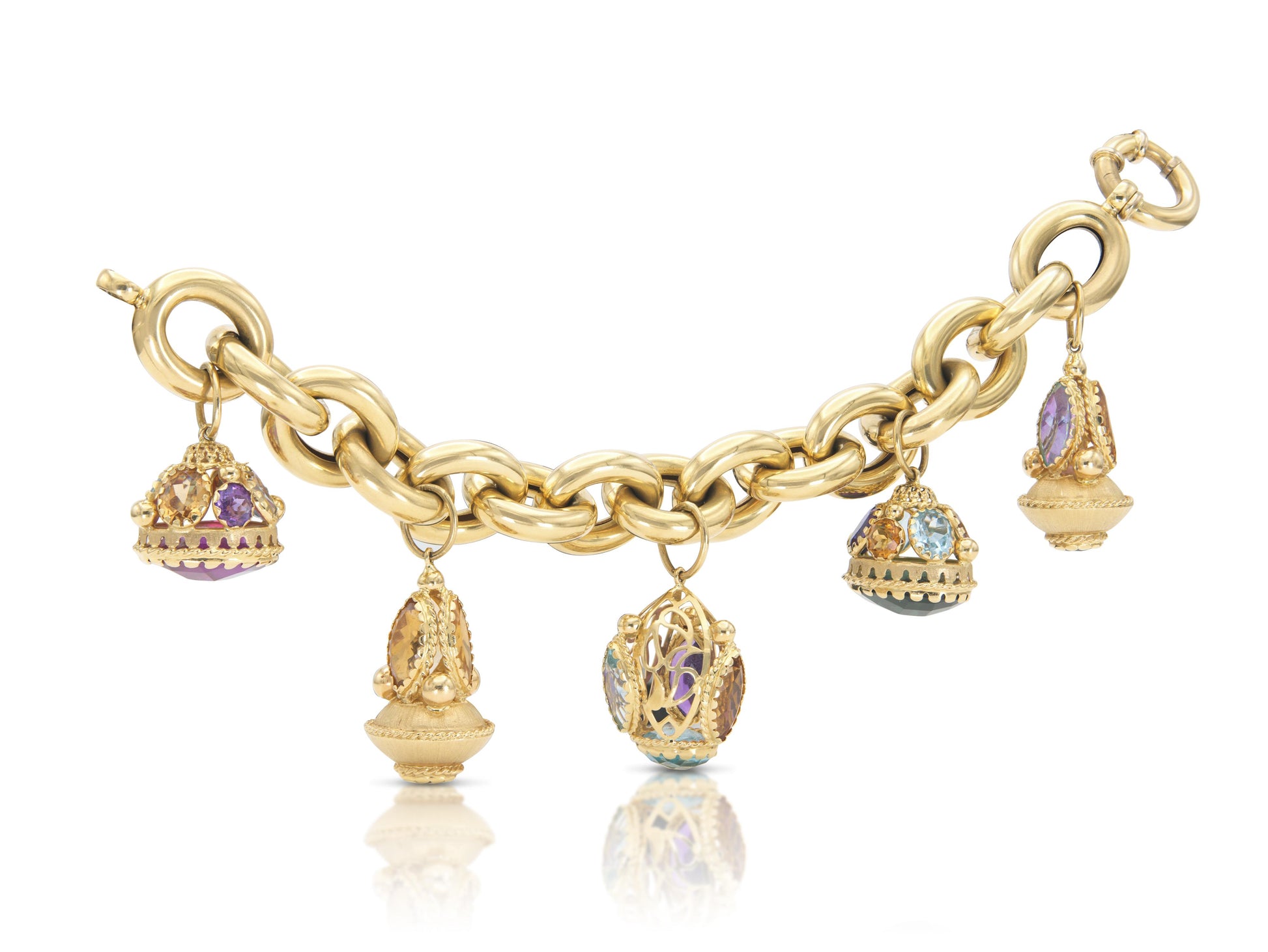 Vintage 1980s Gold and Multi-Gem Charm Bracelet