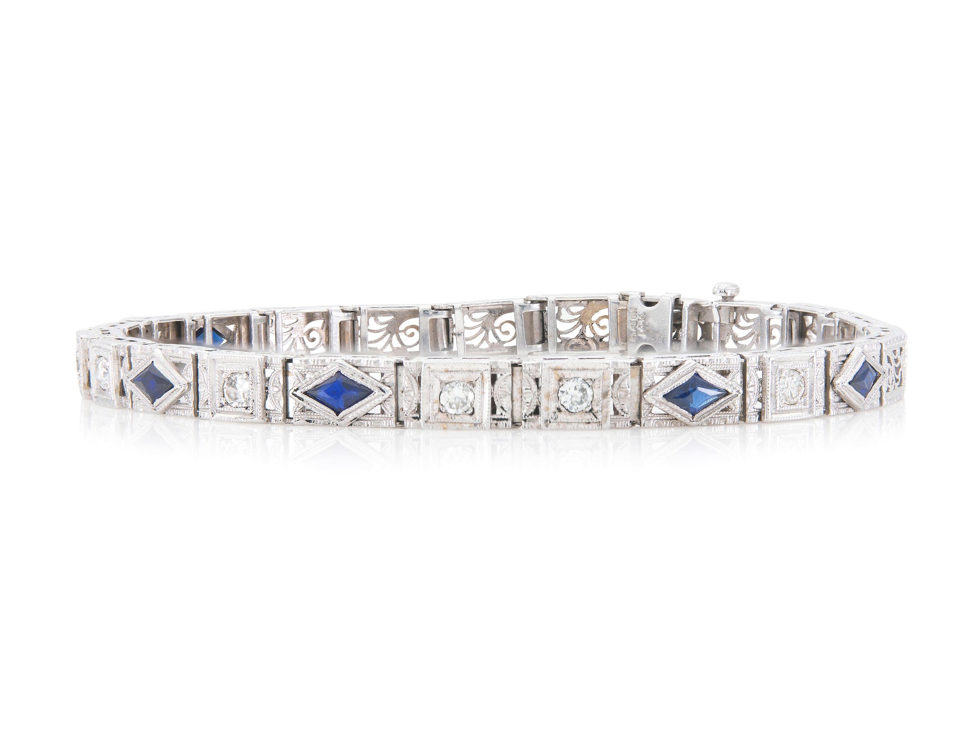 Antique Art Deco Line Bracelet with Diamonds and Sapphires