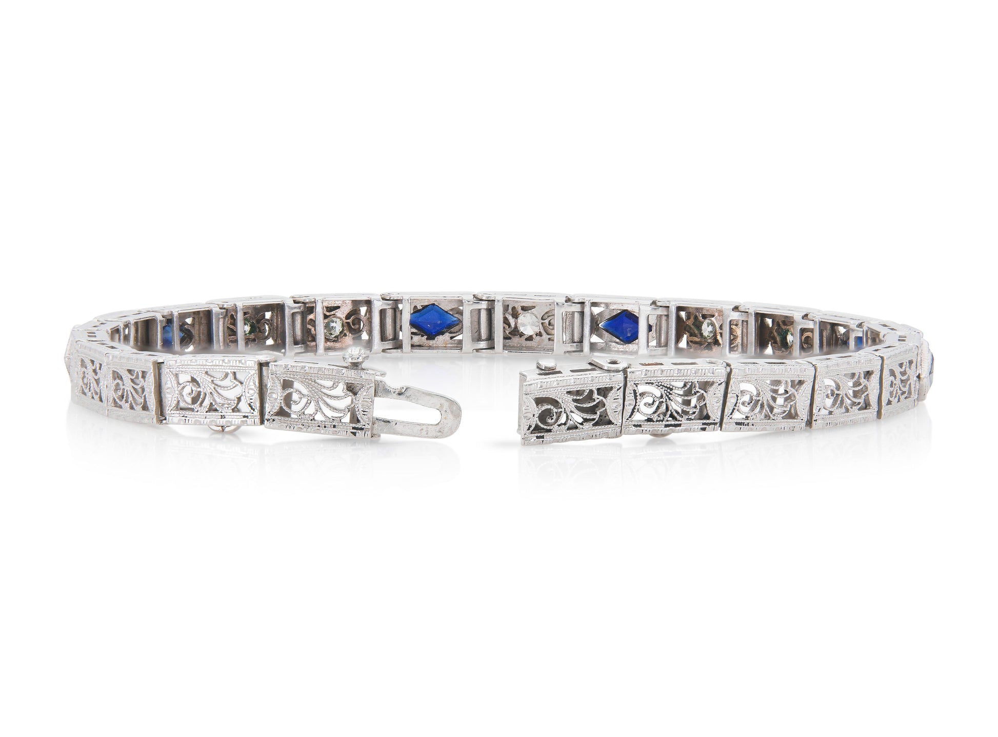 Antique Art Deco Line Bracelet with Diamonds and Sapphires