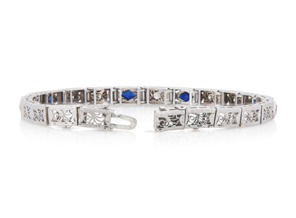 Antique Art Deco Line Bracelet with Diamonds and Sapphires