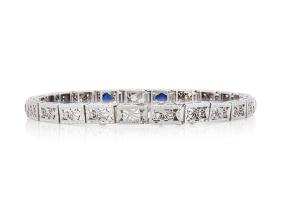 Antique Art Deco Line Bracelet with Diamonds and Sapphires