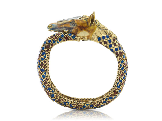 Vintage 1960s Enamel Horse Bracelet with Diamonds