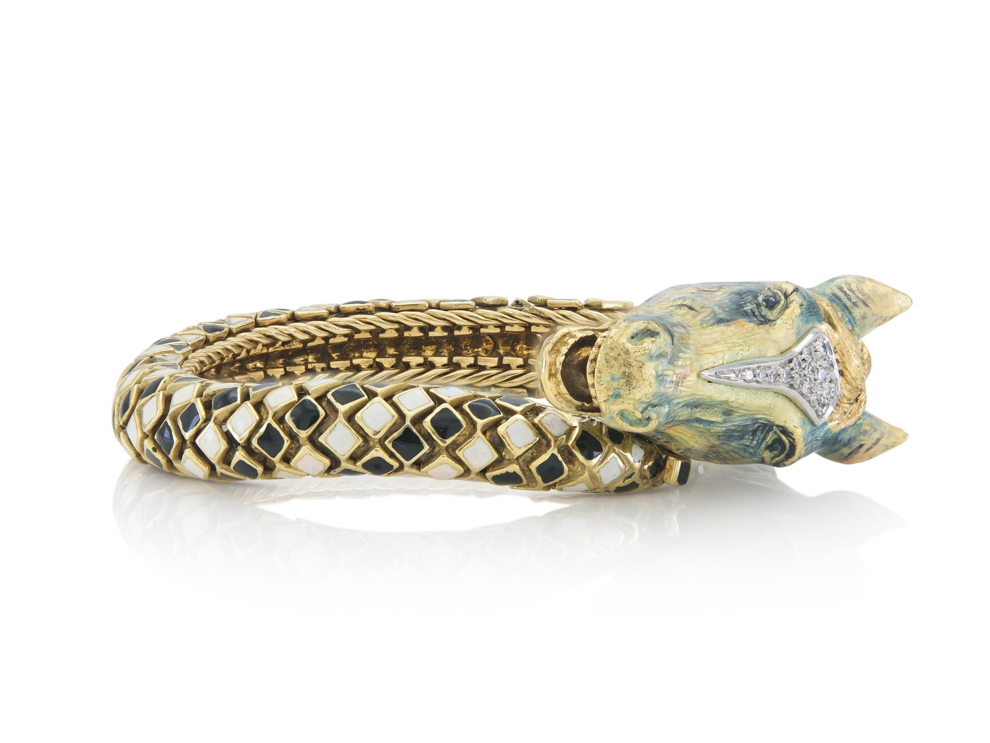 Vintage 1960s Enamel Horse Bracelet with Diamonds