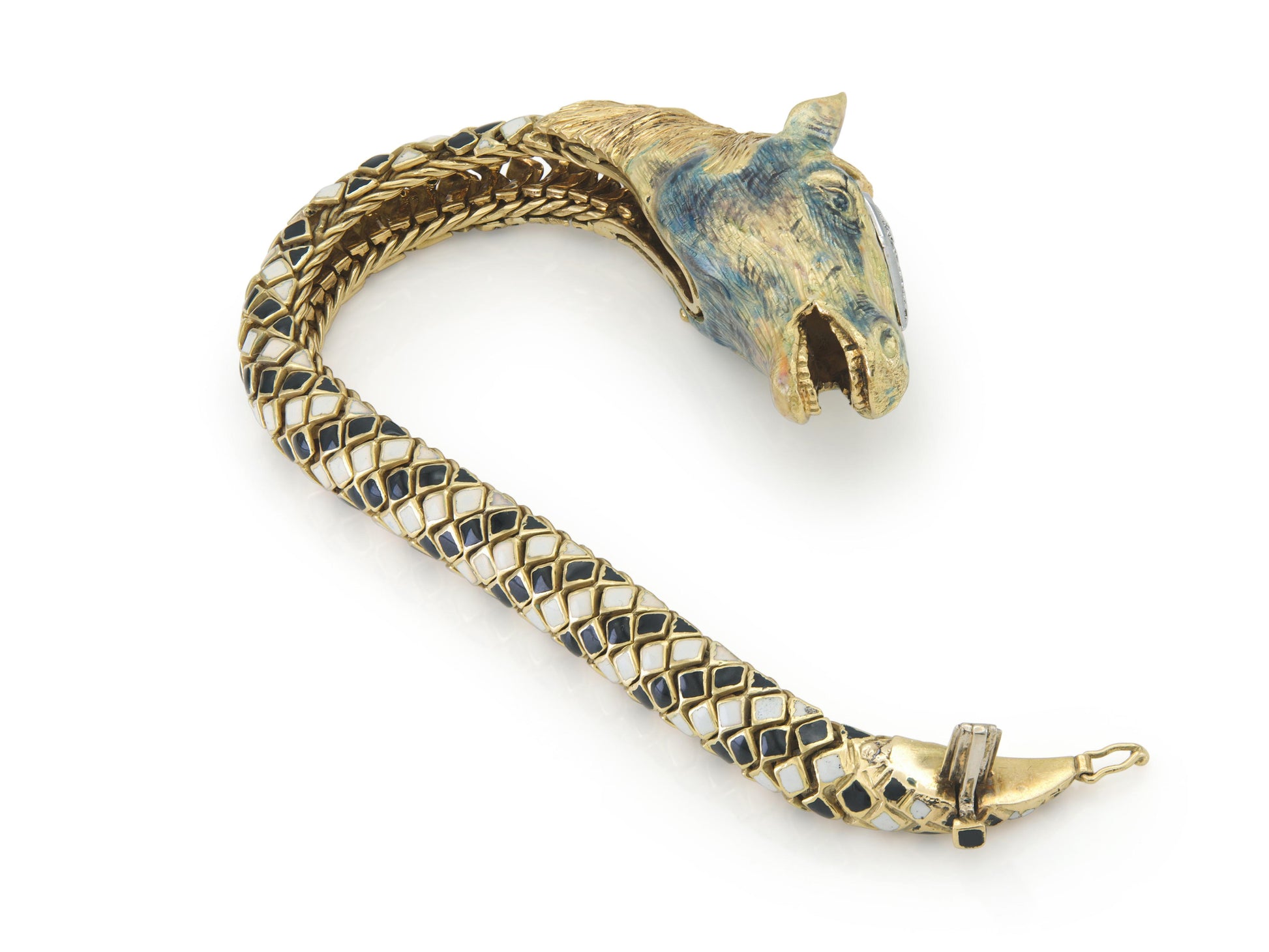 Vintage 1960s Enamel Horse Bracelet with Diamonds