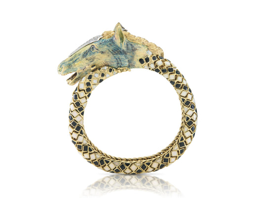Vintage 1960s Enamel Horse Bracelet with Diamonds