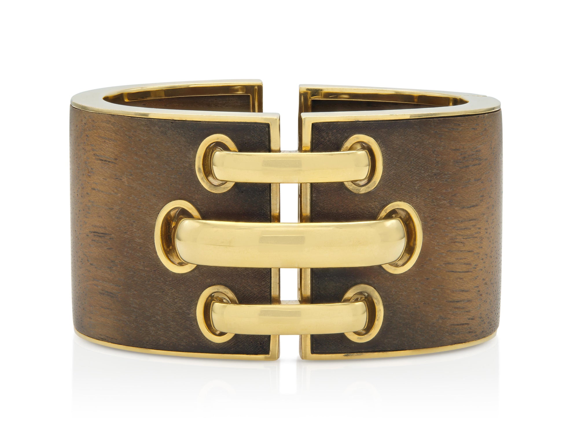 David Webb Wood & Gold Shoelace Cuff Bracelet