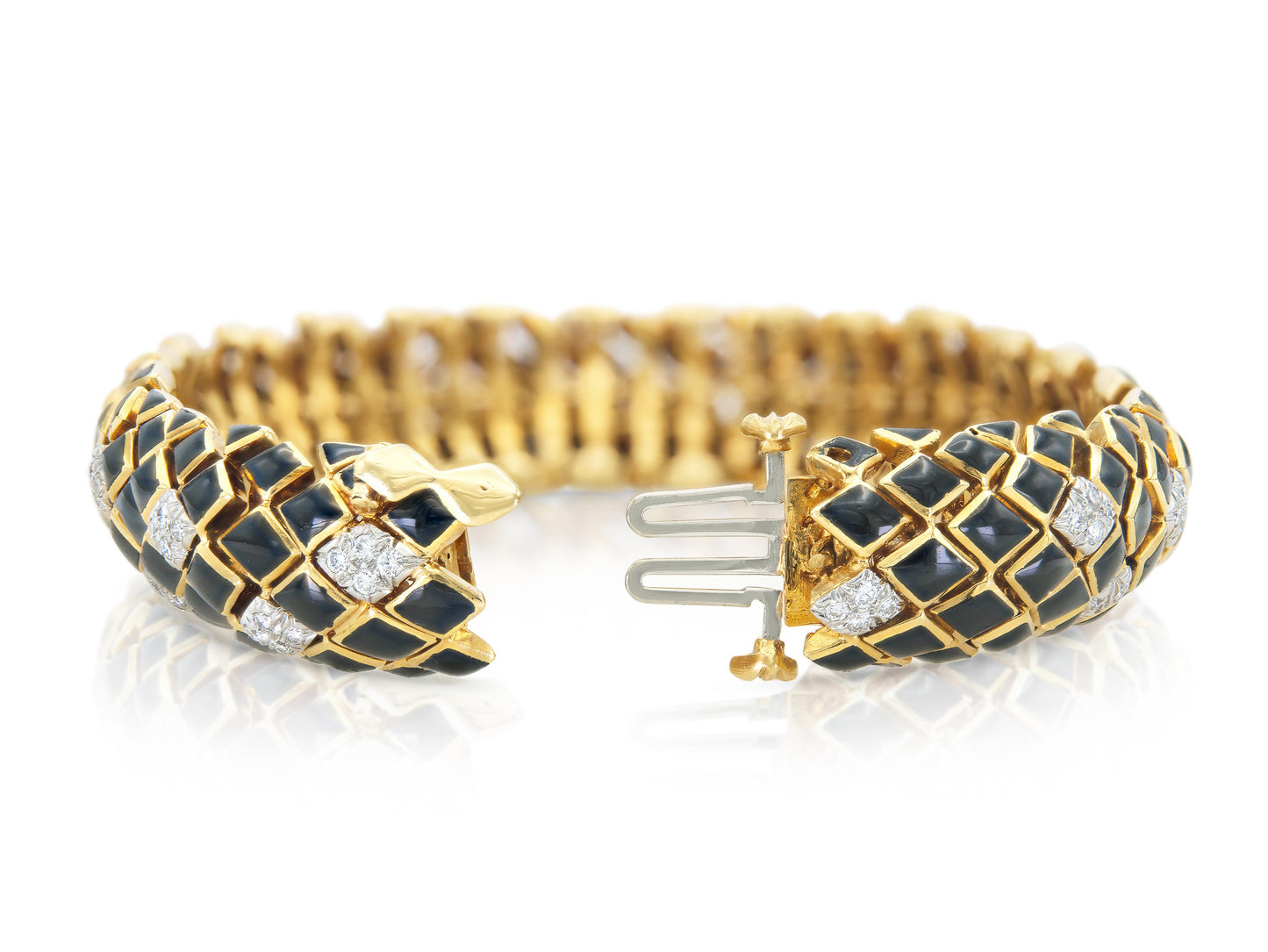 Vintage 1960s David Webb Black Enamel and Diamond Dragon Scales Bracelet