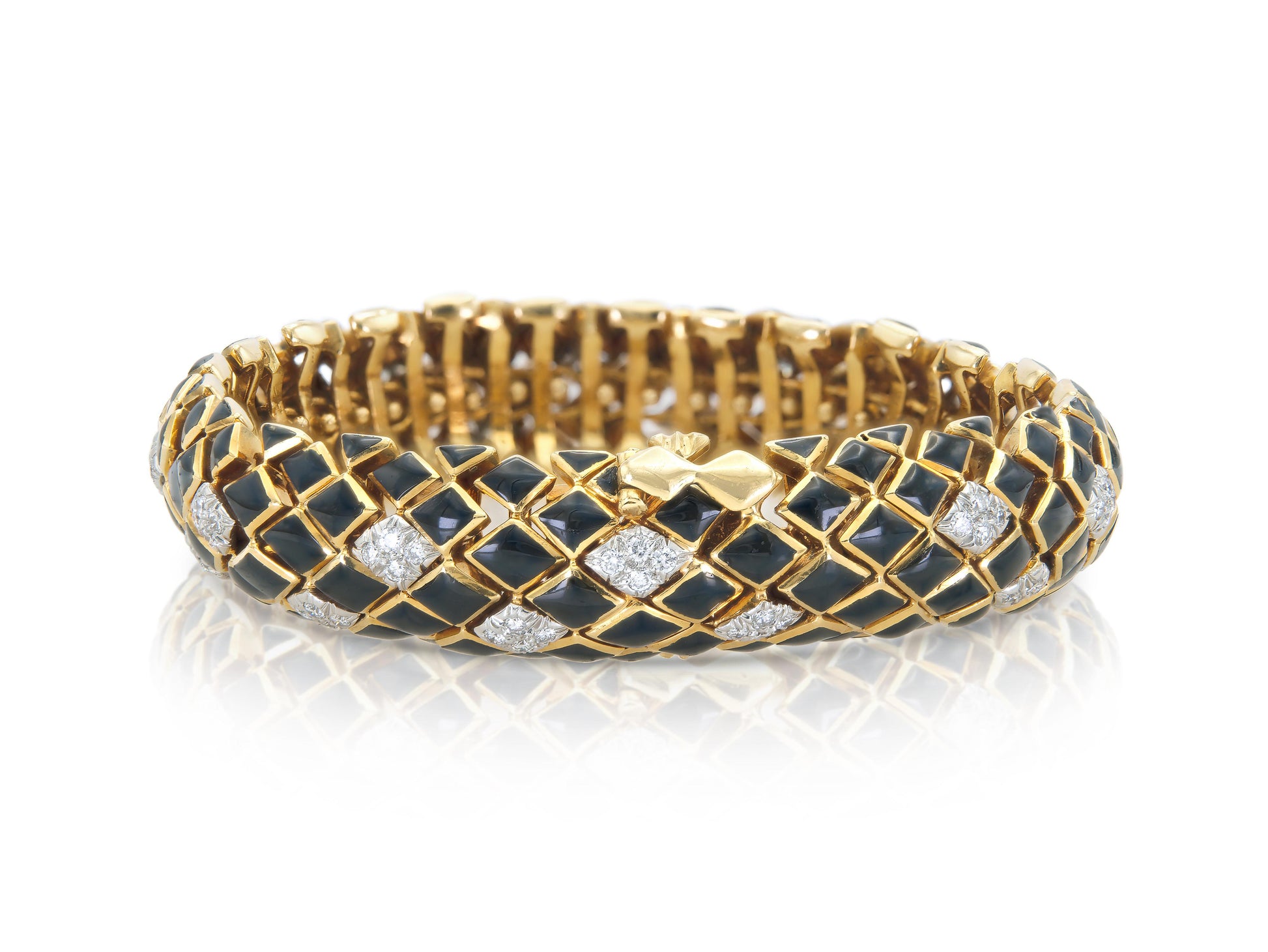 Vintage 1960s David Webb Black Enamel and Diamond Dragon Scales Bracelet