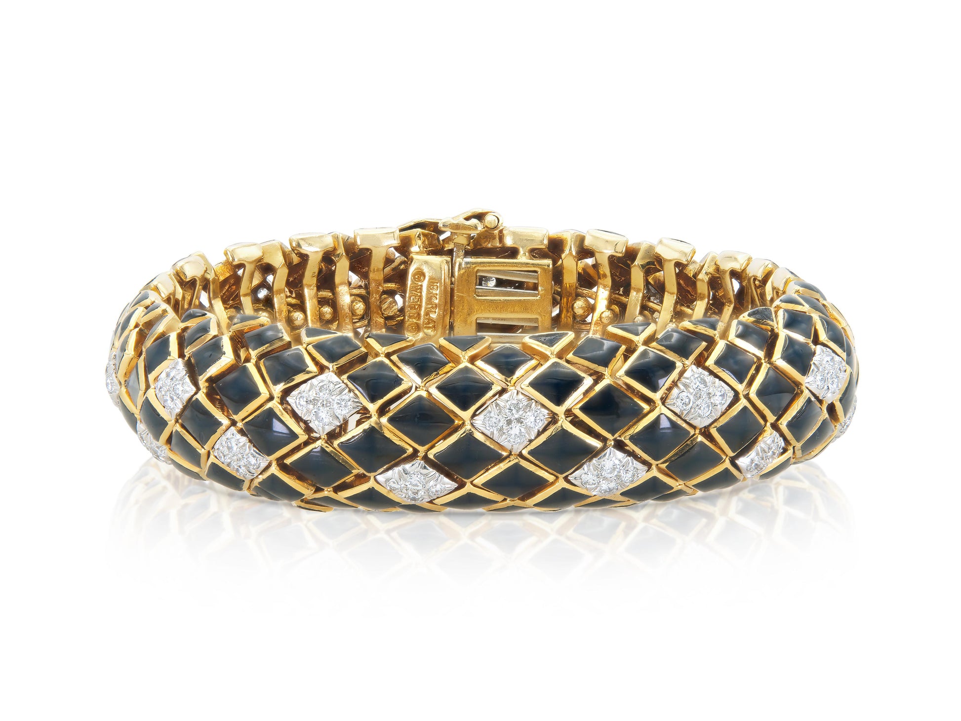 Vintage 1960s David Webb Black Enamel and Diamond Dragon Scales Bracelet