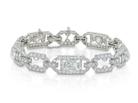 Antique Art Deco 1920s Cartier 12.30 Carat Diamond Openwork Link Bracelet