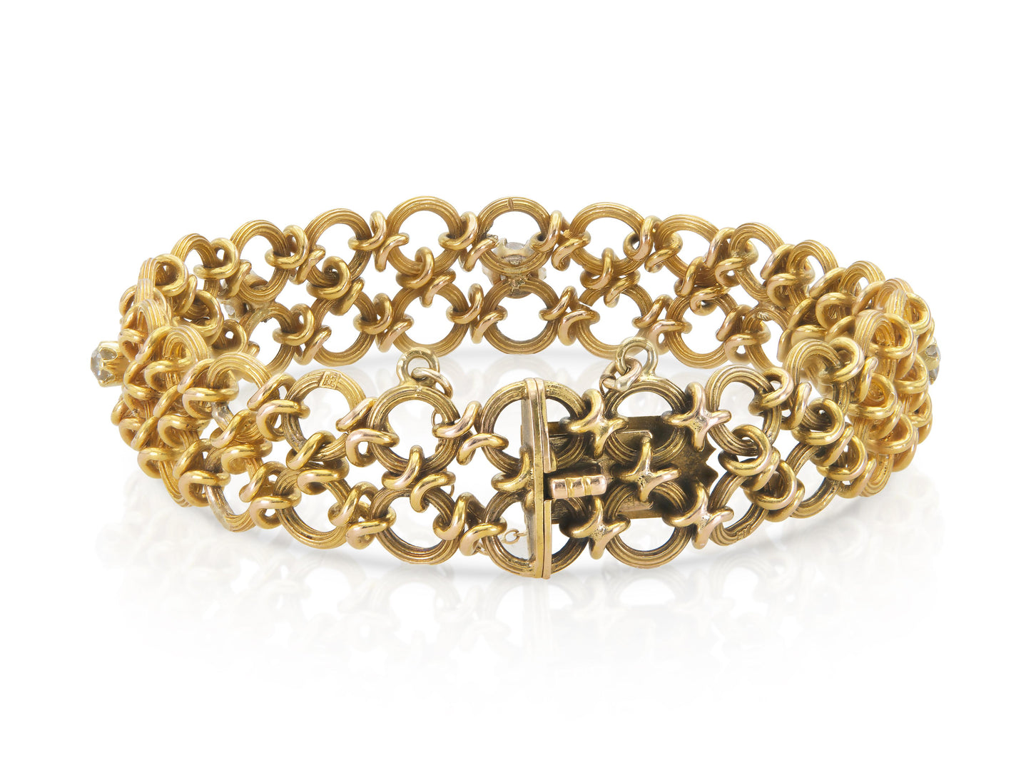 Antique Victorian Gold Circle Links Bracelet with Diamonds