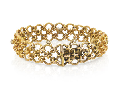 Antique Victorian Gold Circle Links Bracelet with Diamonds