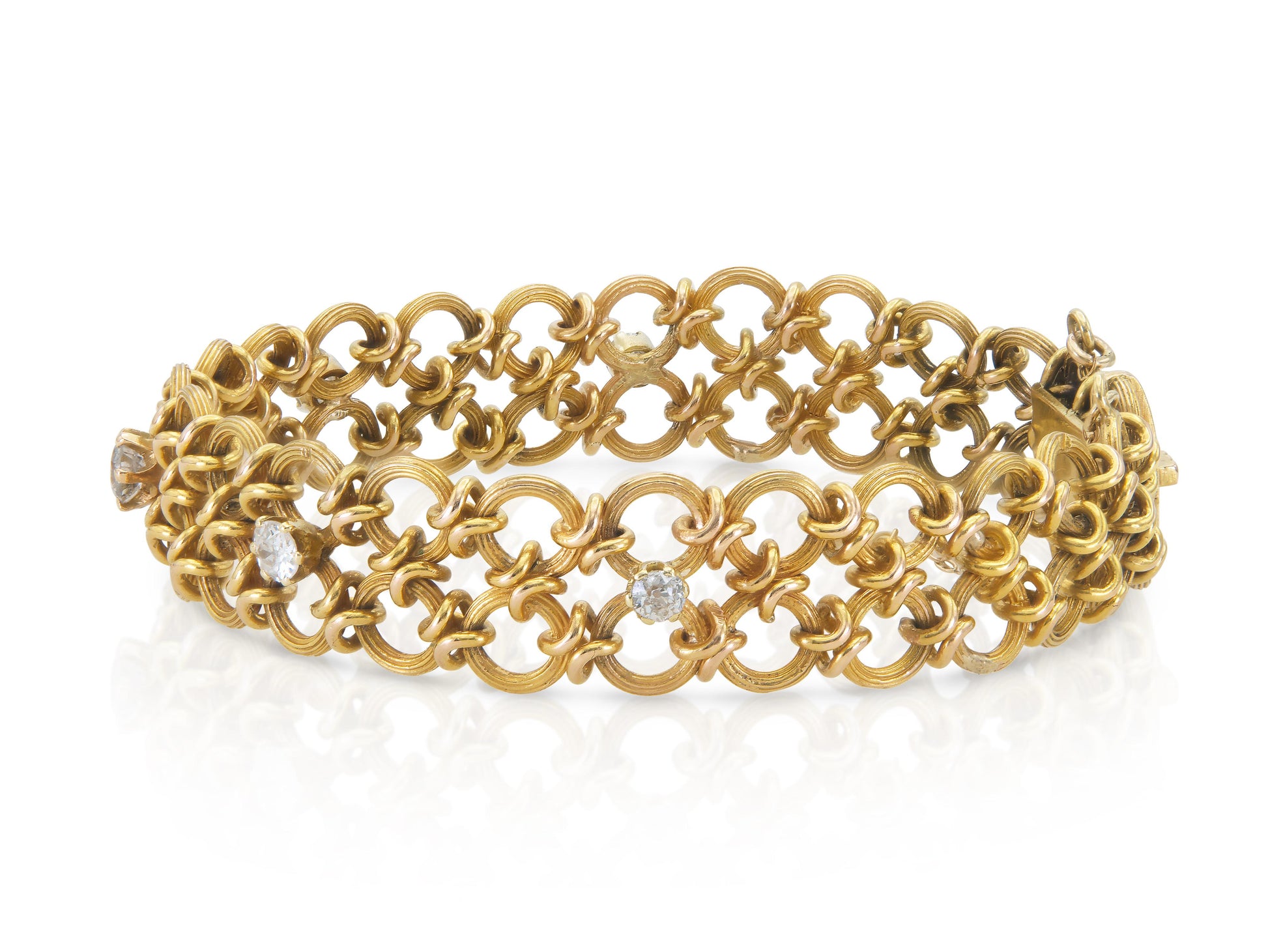 Antique Victorian Gold Circle Links Bracelet with Diamonds