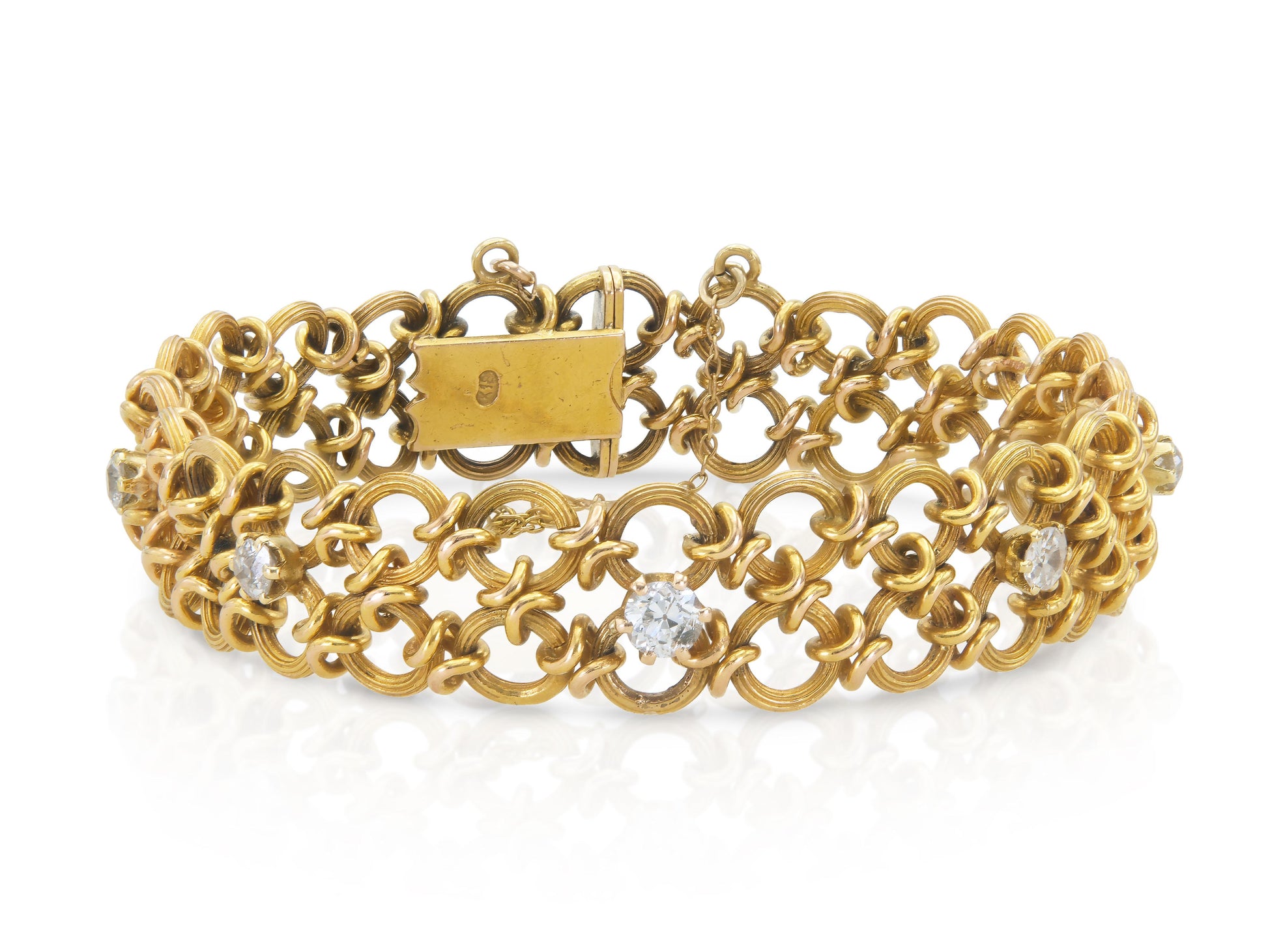 Antique Victorian Gold Circle Links Bracelet with Diamonds