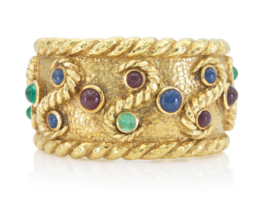 Vintage 1970s David Webb Gold and Multi-Gemstone Cuff Bracelet