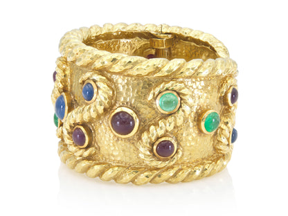 Vintage 1970s David Webb Gold and Multi-Gemstone Cuff Bracelet