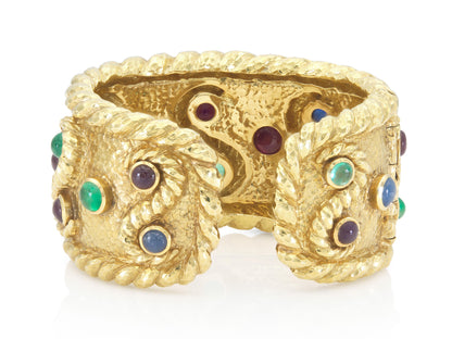 Vintage 1970s David Webb Gold and Multi-Gemstone Cuff Bracelet