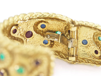 Vintage 1970s David Webb Gold and Multi-Gemstone Cuff Bracelet