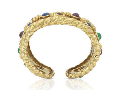 Vintage 1970s David Webb Gold and Multi-Gemstone Cuff Bracelet
