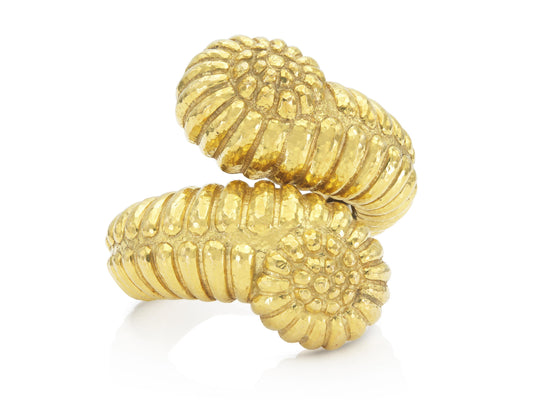 David Webb Gold Crossover Swirls Cuff Bracelet