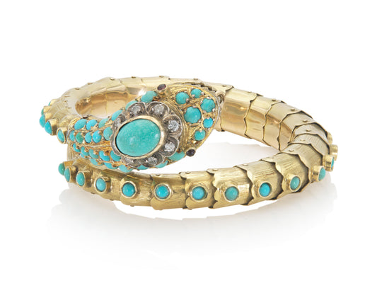 Antique Victorian Gold and Turquoise Snake Wrap Bracelet
