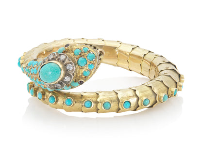 Antique Victorian Gold and Turquoise Snake Wrap Bracelet