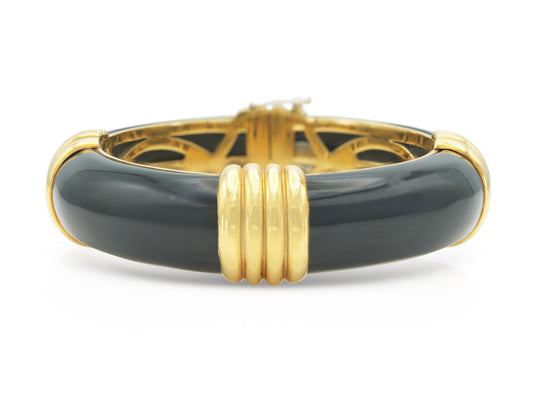 Vintage 1970s Van Cleef & Arpels Onyx Hinged Bangle Bracelet