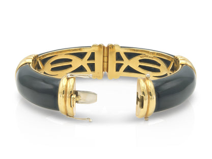 Vintage 1970s Van Cleef & Arpels Onyx Hinged Bangle Bracelet
