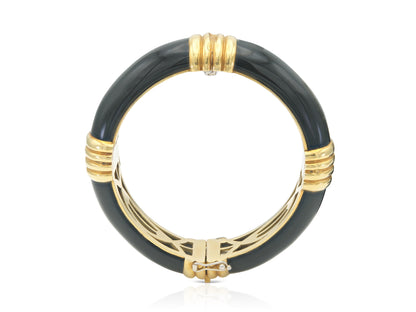 Vintage 1970s Van Cleef & Arpels Onyx Hinged Bangle Bracelet