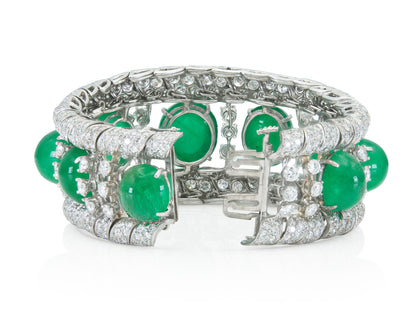 David Webb Cabochon Emerald and Diamond Bracelet