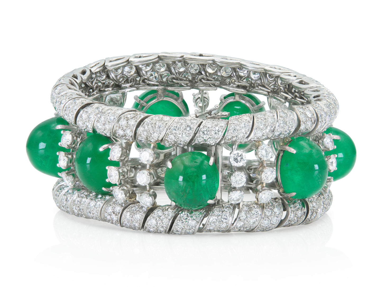 David Webb Cabochon Emerald and Diamond Bracelet