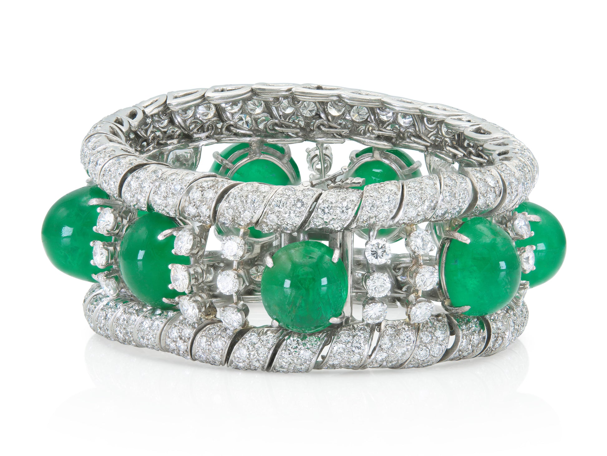 David Webb Cabochon Emerald and Diamond Bracelet
