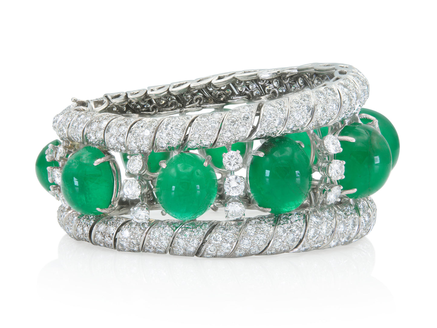 David Webb Cabochon Emerald and Diamond Bracelet
