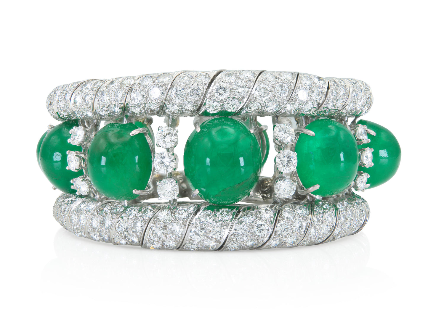 David Webb Cabochon Emerald and Diamond Bracelet