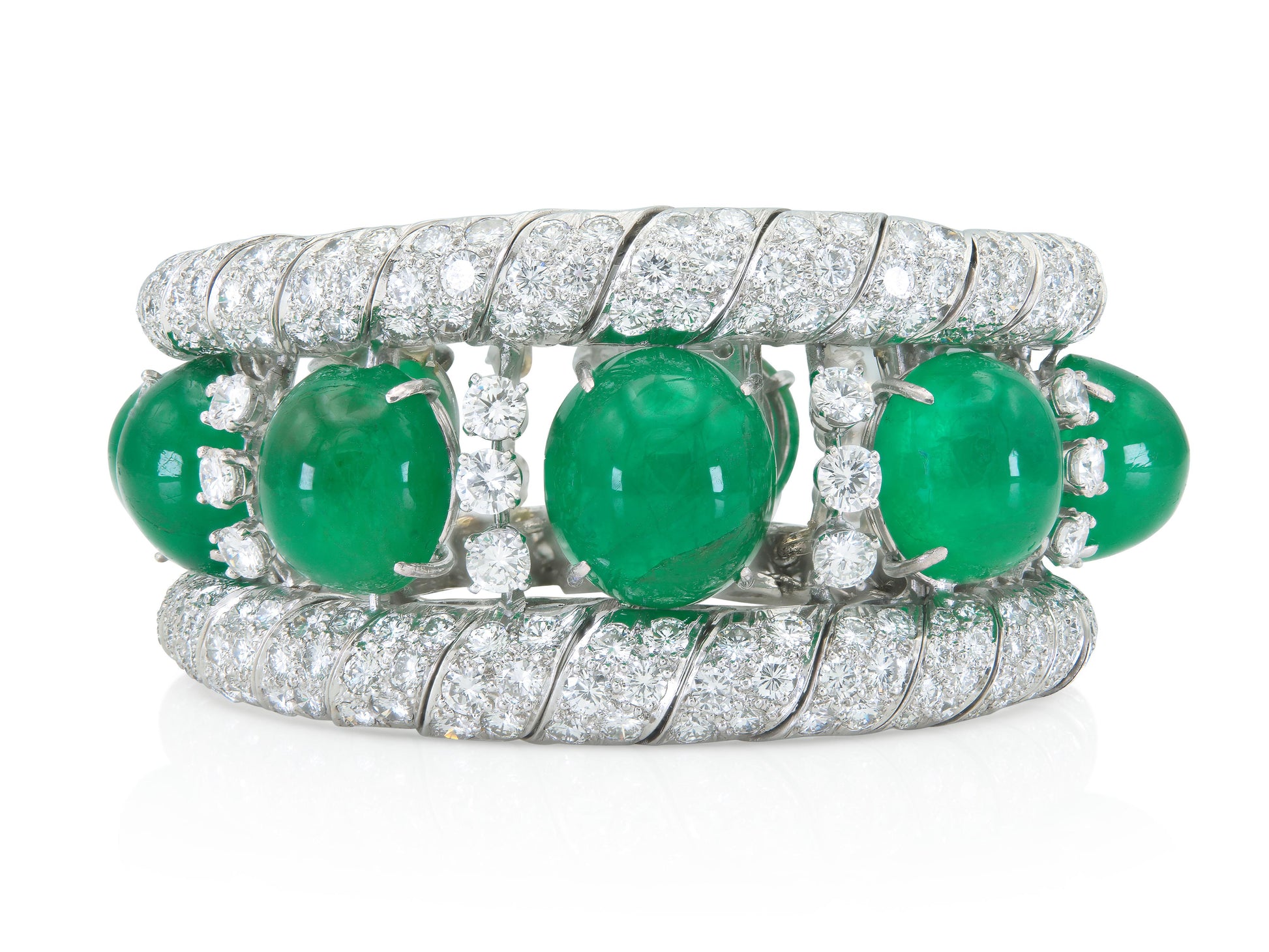 David Webb Cabochon Emerald and Diamond Bracelet