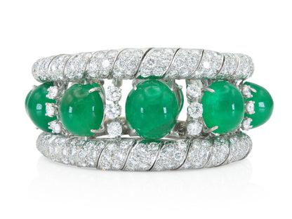 David Webb Cabochon Emerald and Diamond Bracelet