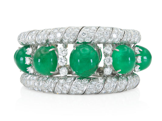 David Webb Cabochon Emerald and Diamond Bracelet