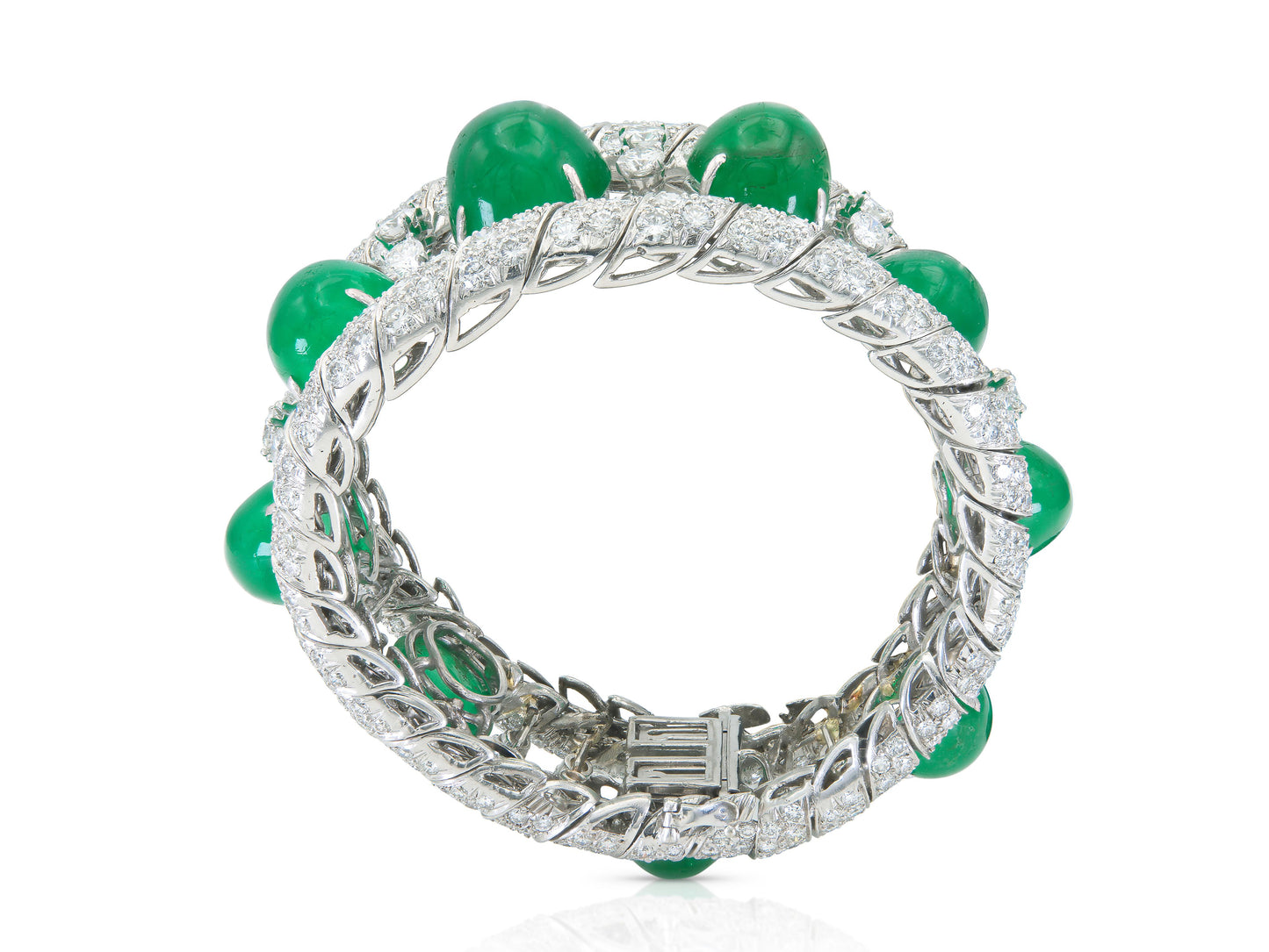 David Webb Cabochon Emerald and Diamond Bracelet