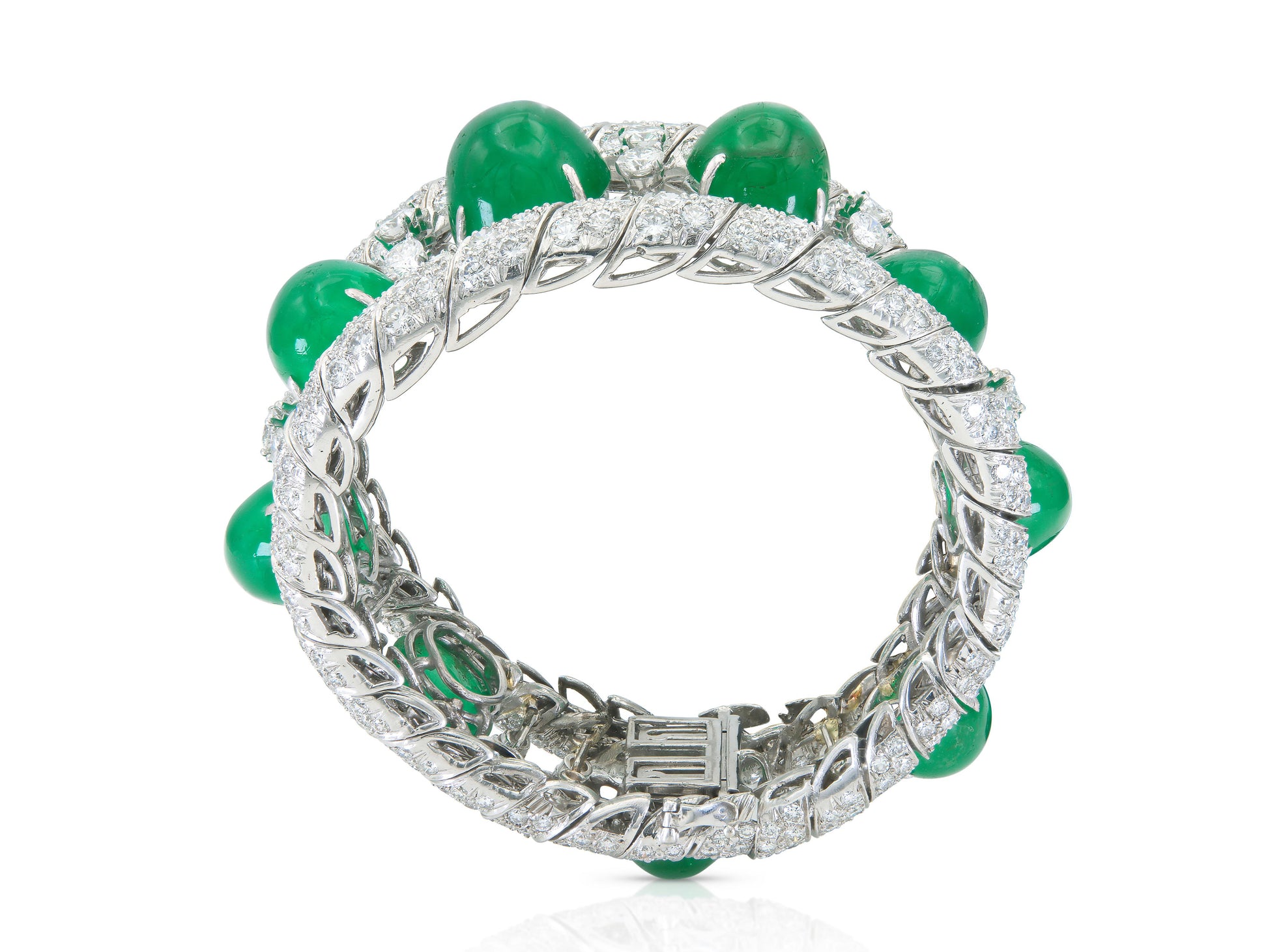 David Webb Cabochon Emerald and Diamond Bracelet