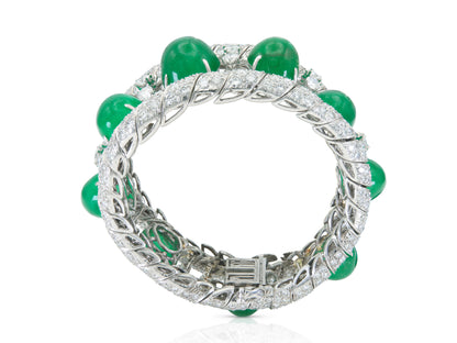 David Webb Cabochon Emerald and Diamond Bracelet
