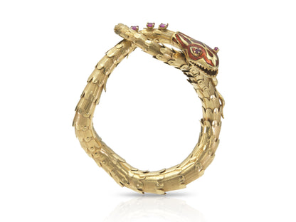 Antique Victorian Gold and Enamel Snake Bracelet with Rubies