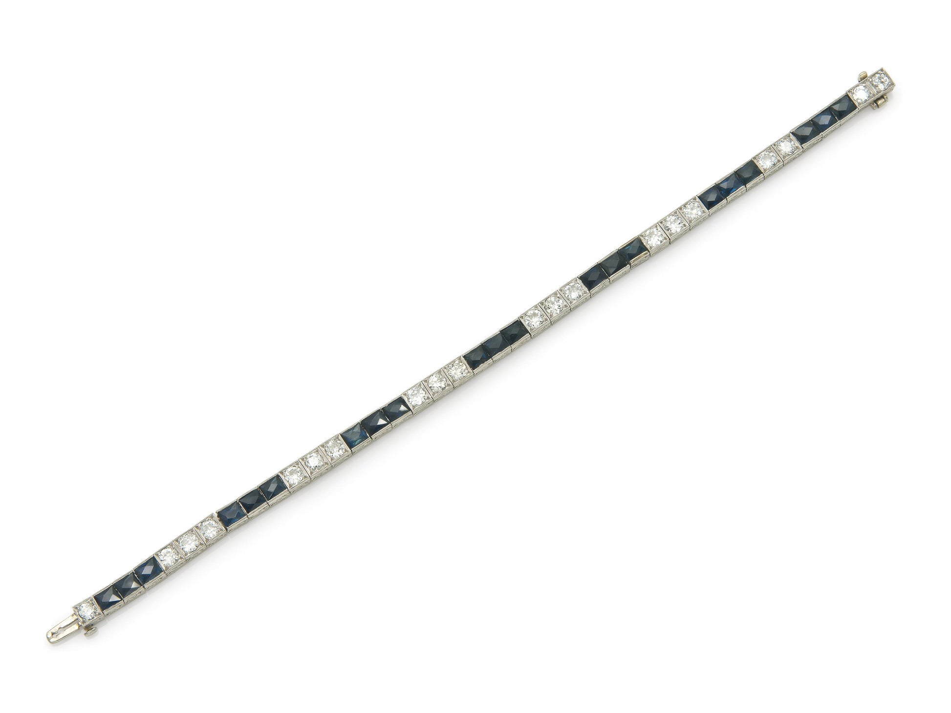 Antique Art Deco 1920s Diamond and Sapphire Line Bracelet