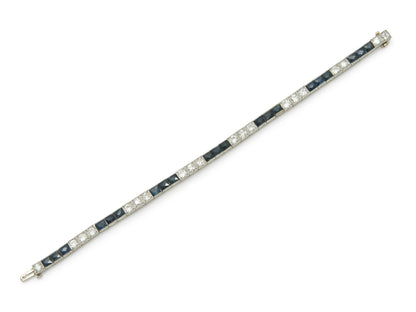 Antique Art Deco 1920s Diamond and Sapphire Line Bracelet