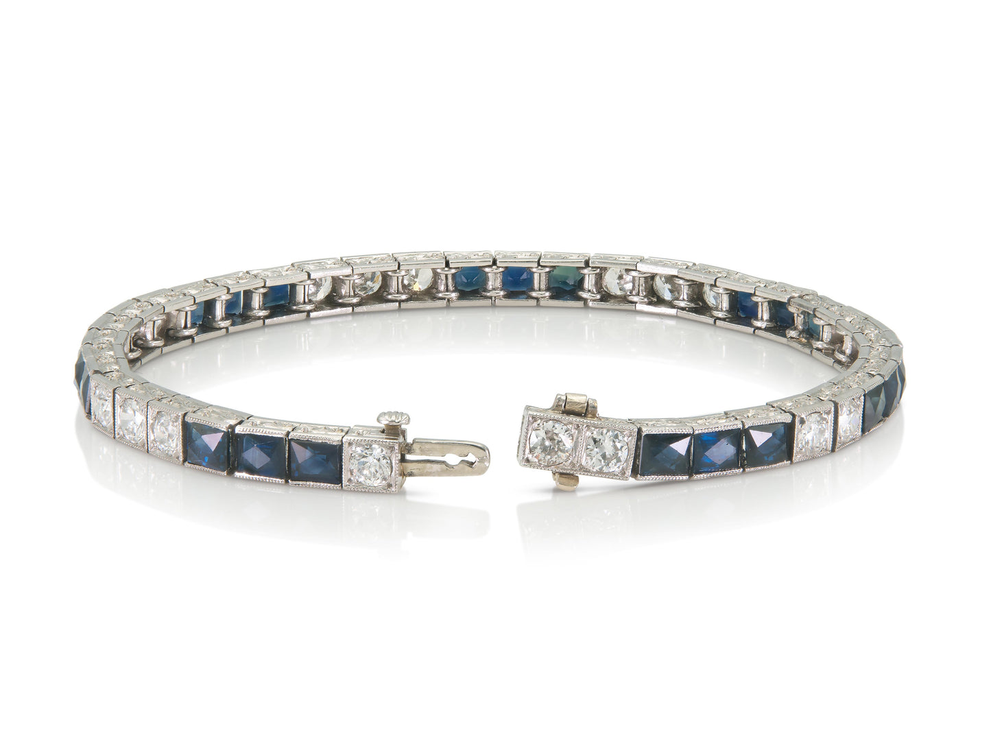 Antique Art Deco 1920s Diamond and Sapphire Line Bracelet