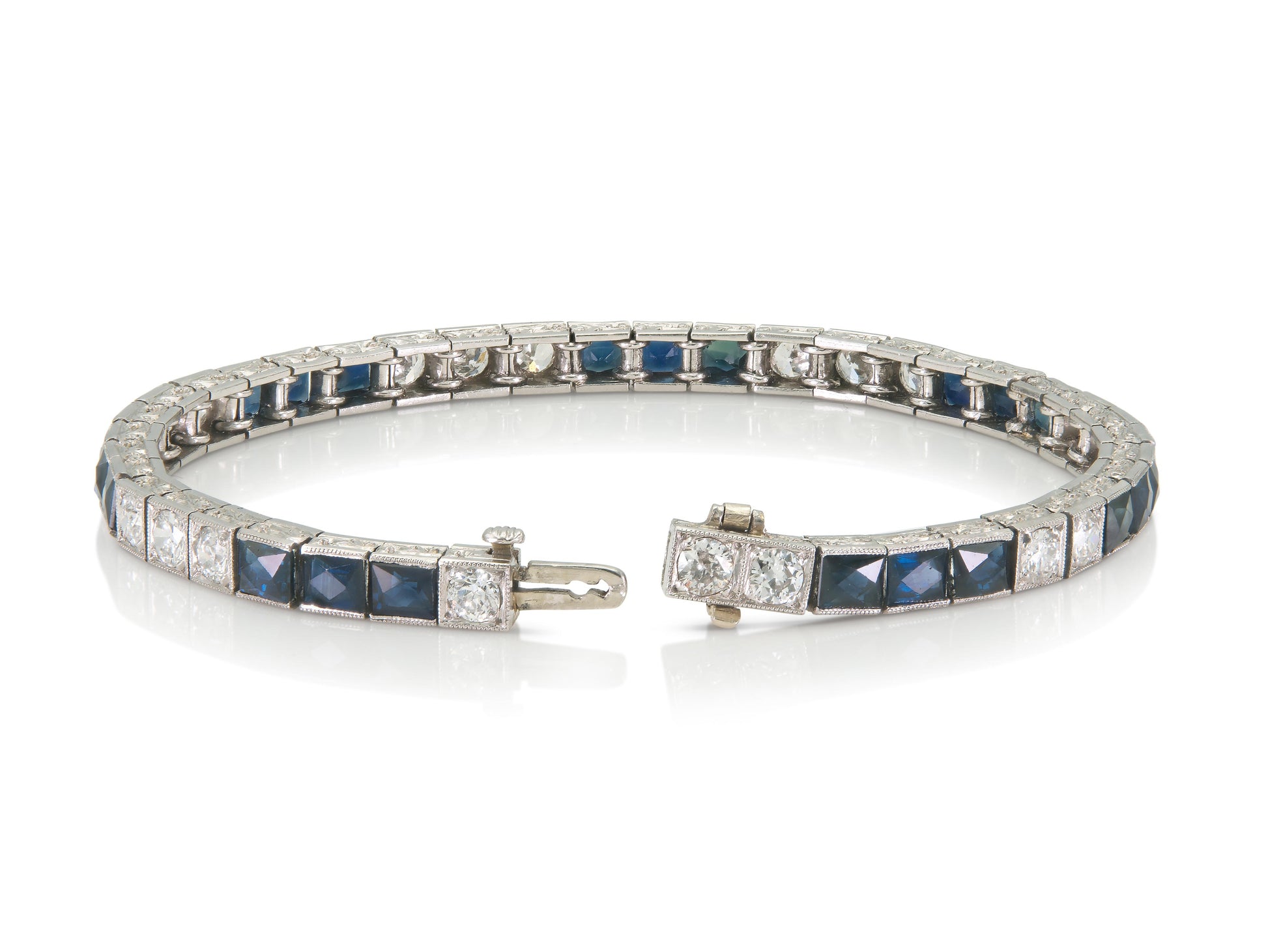 Antique Art Deco 1920s Diamond and Sapphire Line Bracelet