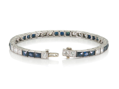 Antique Art Deco 1920s Diamond and Sapphire Line Bracelet