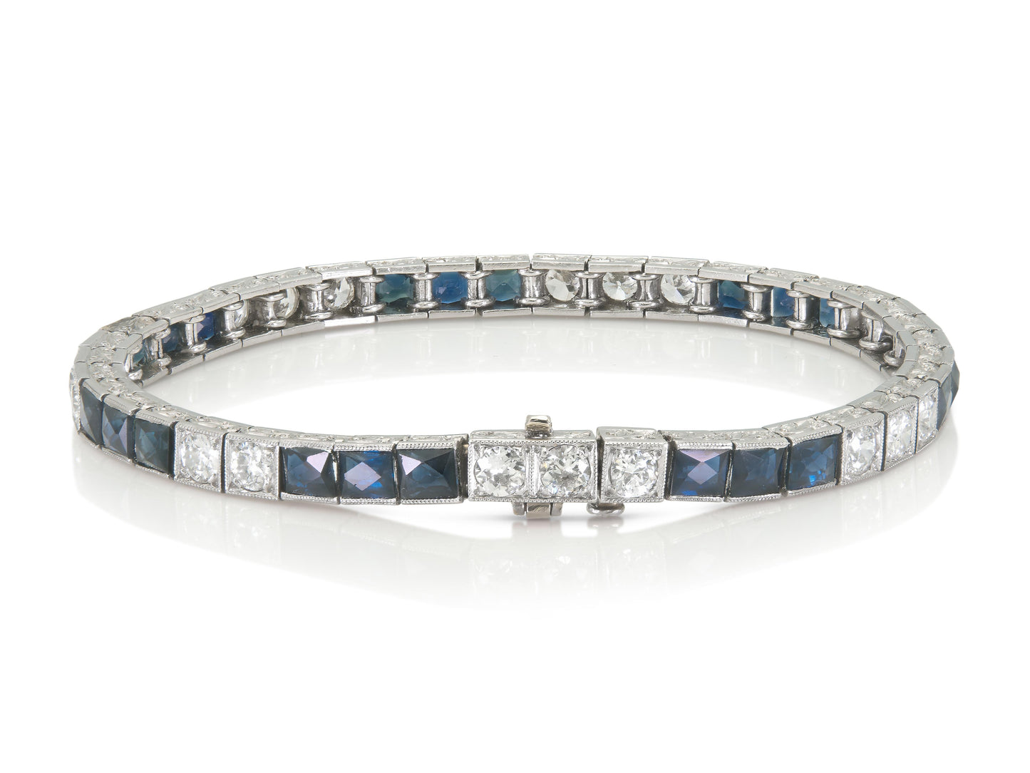 Antique Art Deco 1920s Diamond and Sapphire Line Bracelet