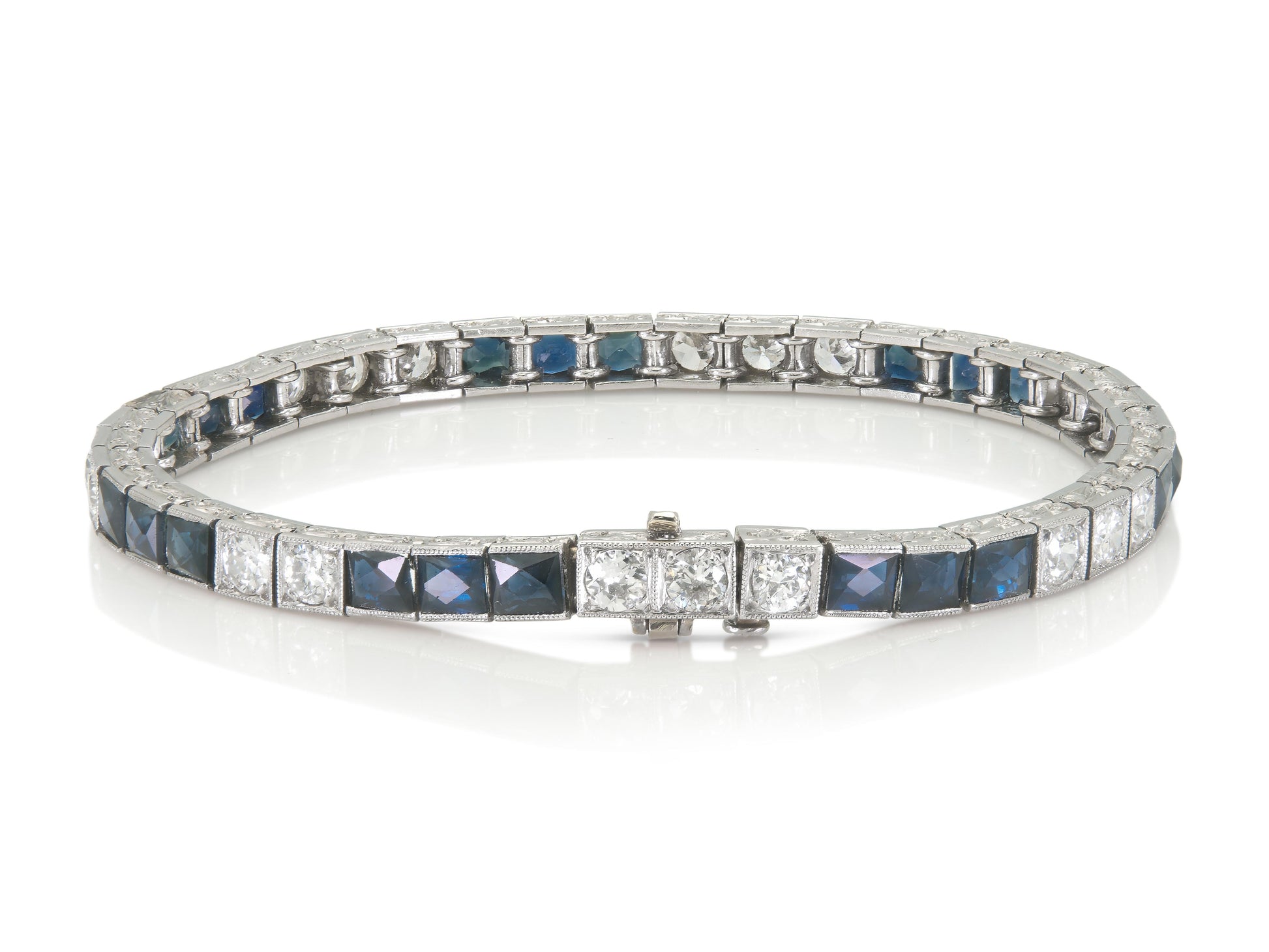 Antique Art Deco 1920s Diamond and Sapphire Line Bracelet