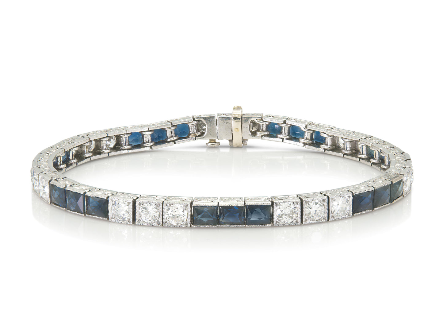 Antique Art Deco 1920s Diamond and Sapphire Line Bracelet